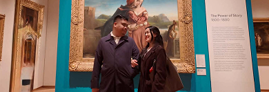 Our Love Story header background showing Raphael and Faye